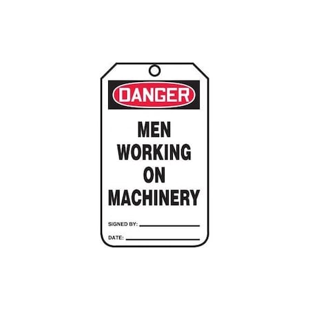 Accuform Safety Tags, DANGER MEN WORKING ON MACHINERY, 8.5in x 3.875in, RP-Plastic, 5PK MDT294PTM